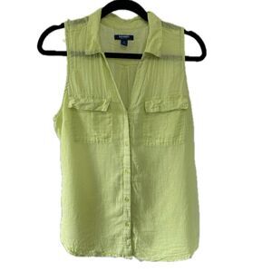 Old Navy Linen Cotton Blend Semi Sheer Lime Green Sleeveless Crinkle Gauze Top L